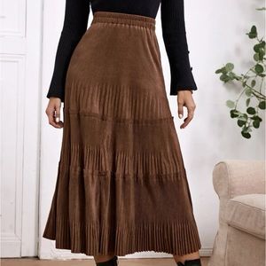 Solid Ruffle Hem A Line Suedette Skirt